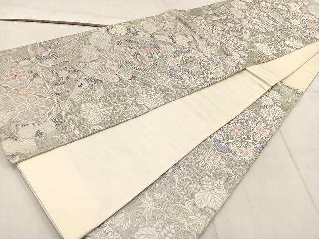 平和屋着物◎六通柄袋帯 唐織 巻絹花鳥文 プラチナ箔 正絹 逸品 BAAW1998mz