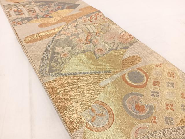 平和屋着物◎宝珠本佐賀錦 六通柄袋帯 九百錦 地紙風景花文 金糸 正絹 逸品 BAAW2039yc