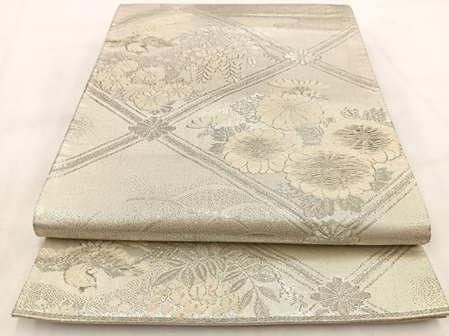 平和屋着物◎六通柄袋帯 唐織 鳳凰菱天井花文 銀糸 正絹 逸品 BAAW2044yc