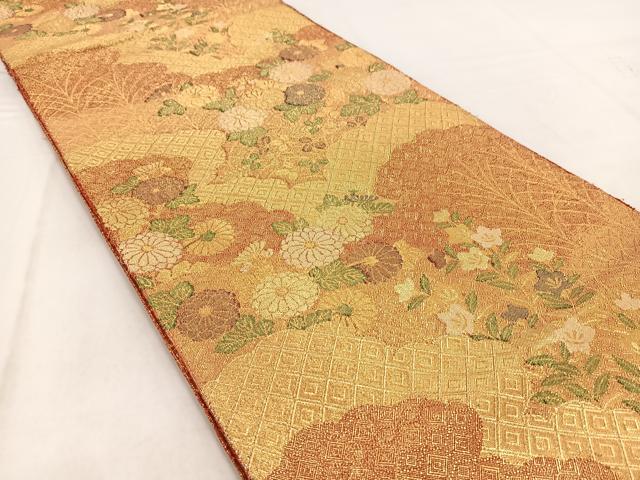 平和屋着物◎佐賀錦 六通柄袋帯 雲取り花文 金糸 正絹 逸品 BAAW2045yc