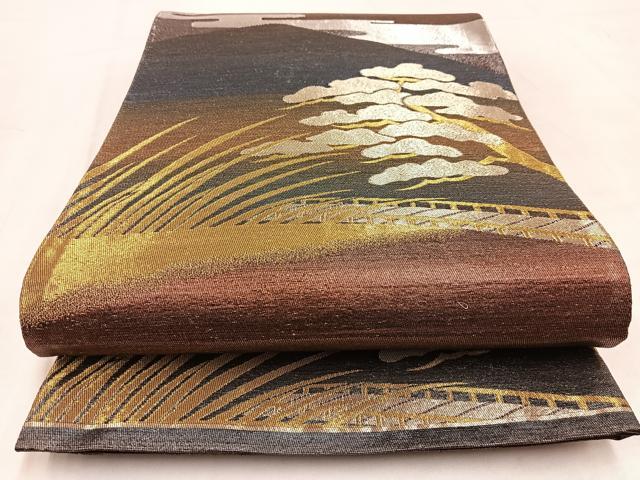 平和屋着物◎六通柄袋帯 渡り橋エ霞松文 金銀糸 引箔 正絹 逸品 BAAW2052yc
