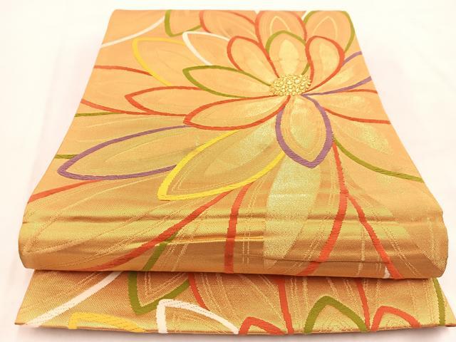 平和屋着物◎六通柄袋帯 唐織 菊花文 金糸 正絹 逸品 BAAW2073yc