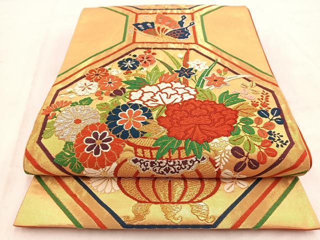 平和屋着物◎六通柄袋帯 唐織 蜀江花蝶文 金銀糸 正絹 逸品 BAAW2078yc