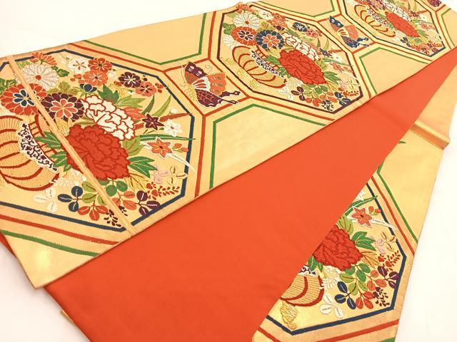 平和屋着物◎六通柄袋帯 唐織 蜀江花蝶文 金銀糸 正絹 逸品 BAAW2078yc
