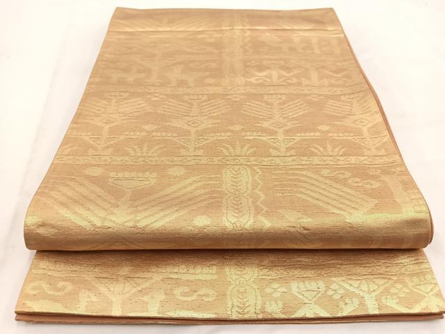 平和屋着物◎六通柄袋帯 さらさ 壁画文様 金糸 正絹 逸品 BAAW2081yc