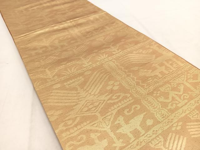 平和屋着物◎六通柄袋帯 さらさ 壁画文様 金糸 正絹 逸品 BAAW2081yc