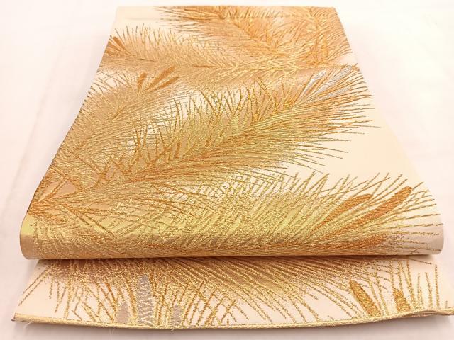 平和屋着物◎六通柄袋帯 若松葉文 金銀糸 正絹 逸品 BAAW2090yc