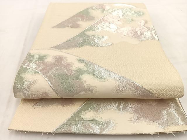 平和屋着物◎六通柄袋帯 重ね山文 銀糸 正絹 逸品 BAAW2091yc