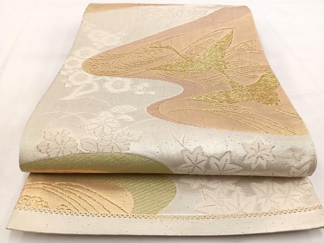平和屋着物◎六通柄袋帯 飛鶴流水花文 金銀糸 正絹 逸品 BAAW2093yc