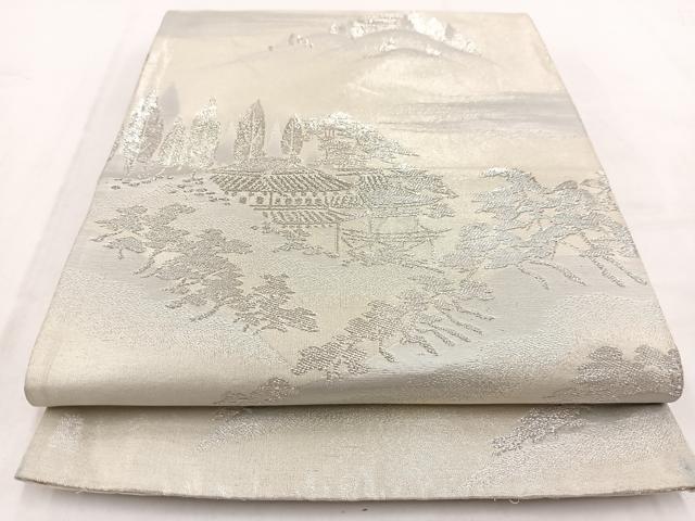 平和屋着物◎六通柄袋帯 遠山風景文 銀糸 正絹 逸品 BAAW2095yc