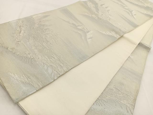 平和屋着物◎六通柄袋帯 遠山風景文 銀糸 正絹 逸品 BAAW2095yc