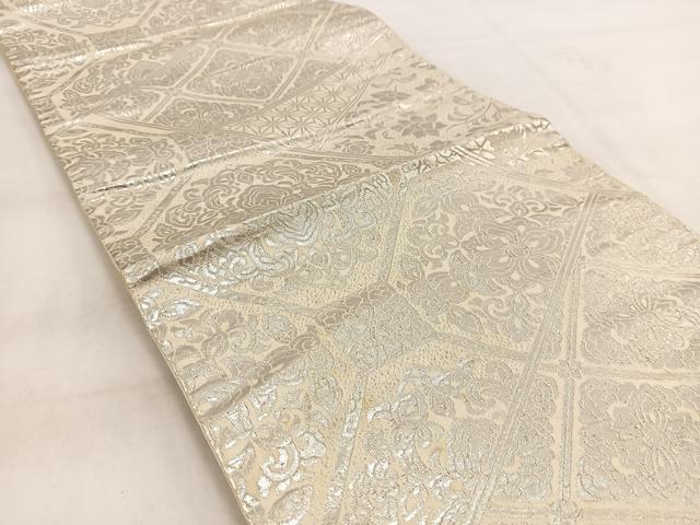 平和屋着物◎六通柄袋帯 切嵌更紗花文 銀糸 正絹 逸品 BAAW2120yc