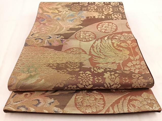 平和屋着物◎六通柄袋帯 鳳凰更紗花文 金糸 引箔 正絹 逸品 BAAW2124yc