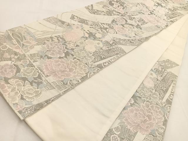 平和屋着物◎六通柄袋帯 唐織 飾熨斗花丸文様 プラチナ箔 正絹 逸品 BAAW2125yc