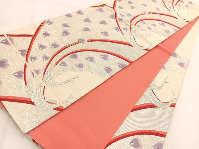 平和屋着物◎六通柄袋帯 唐織 孔雀 銀糸 正絹 逸品 BAAW2127yc