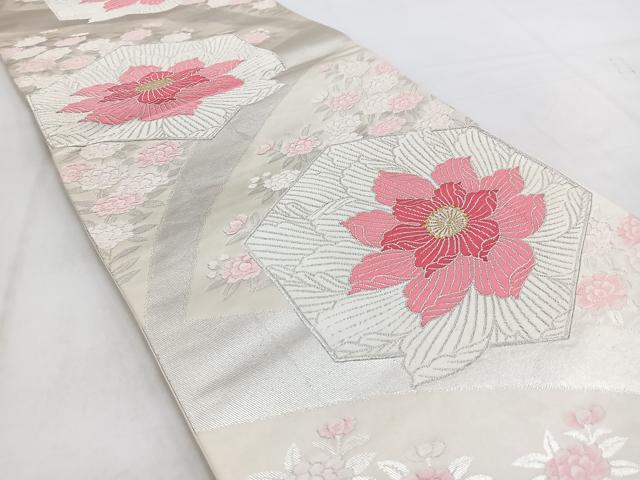 平和屋着物◎六通柄袋帯 唐織 亀甲牡丹文 金銀糸 正絹 逸品 BAAW2128yc