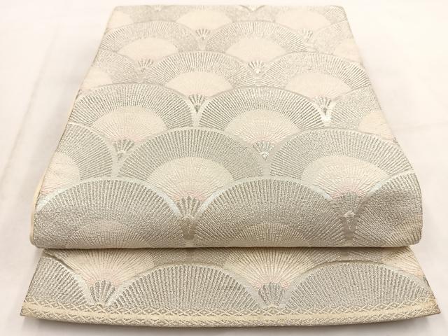 平和屋着物◎六通柄袋帯 唐織 菊青海波 銀糸 正絹 逸品 BAAW2130yc
