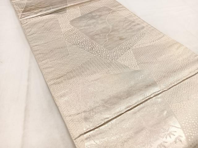 平和屋着物◎六通柄袋帯 光琳錦 色紙重ね草花文 銀糸 引箔 正絹 逸品 BAAW2132yc