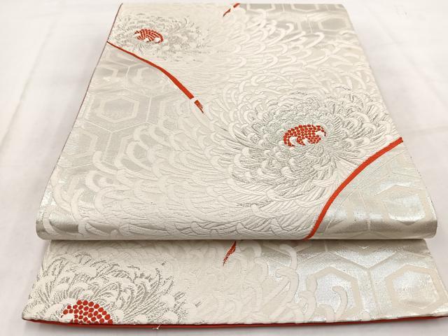平和屋着物◎六通柄袋帯 唐織 三楽菊園文 九百錦 銀糸 正絹 逸品 BAAW2135yc
