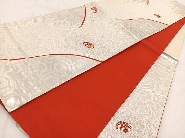 平和屋着物◎六通柄袋帯 唐織 三楽菊園文 九百錦 銀糸 正絹 逸品 BAAW2135yc
