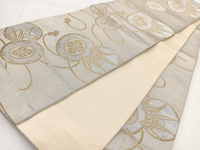 平和屋着物◎六通柄袋帯 鼓花文 金銀糸 正絹 逸品 BAAW2147yc