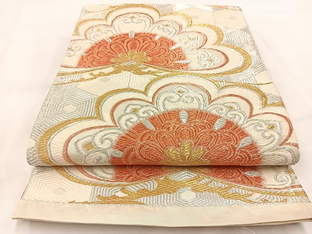 平和屋着物◎六通柄袋帯 唐織 亀甲笠松文 金銀糸 正絹 逸品 BAAW2153yc