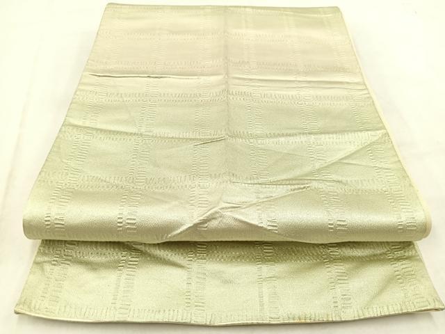 平和屋着物◎全通柄袋帯 格子柄 銀糸 引箔 正絹 逸品 BAAW2158yc