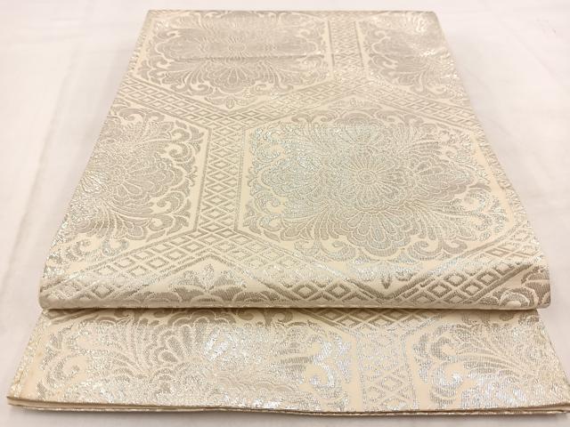 平和屋着物◎全通柄袋帯 亀甲花唐草文 銀糸 正絹 逸品 BAAW2159yc