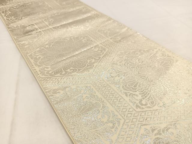 平和屋着物◎全通柄袋帯 亀甲花唐草文 銀糸 正絹 逸品 BAAW2159yc