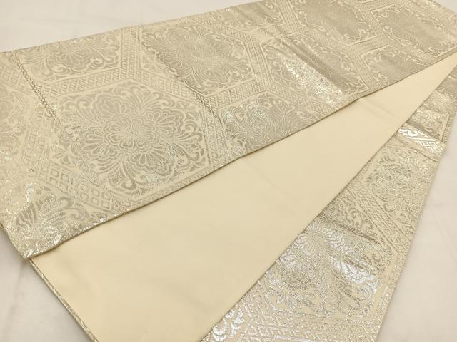 平和屋着物◎全通柄袋帯 亀甲花唐草文 銀糸 正絹 逸品 BAAW2159yc