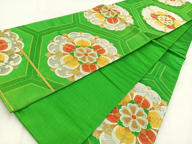 平和屋着物◎六通柄袋帯 唐織 亀甲正倉院花文 金銀糸 正絹 逸品 BAAW2163yc