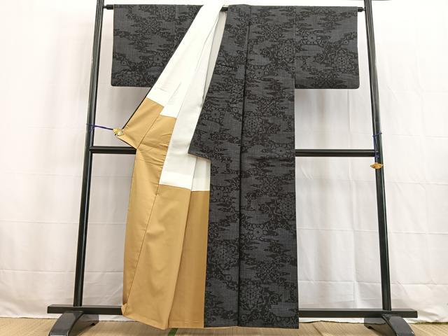 平和屋着物●結城紬 100亀甲 エ霞花文 正絹 逸品 BAAW2172yc