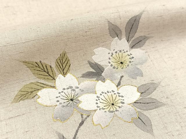 平和屋着物▽訪問着 単衣 紬地 枝桜文 金彩 正絹 逸品 BAAW2194yc