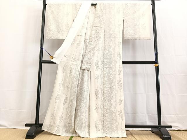 平和屋着物▽本塩沢 単衣 110亀甲 草花文 正絹 逸品 BAAW2195yc