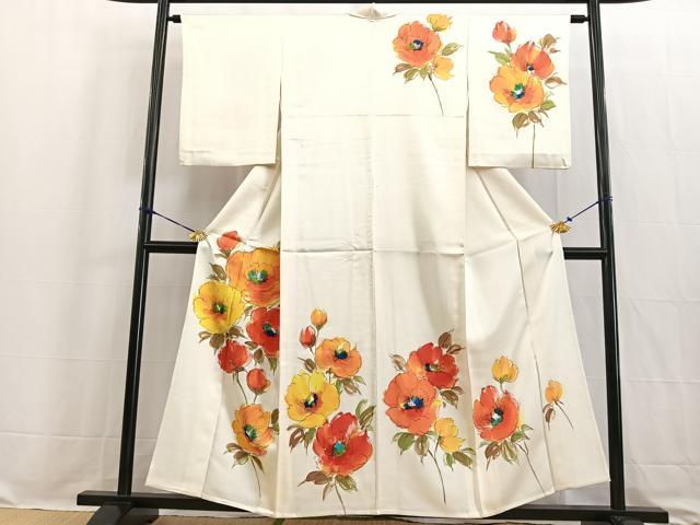 平和屋着物▽訪問着 単衣 手描き 草花文 正絹 逸品 BAAW2196yc
