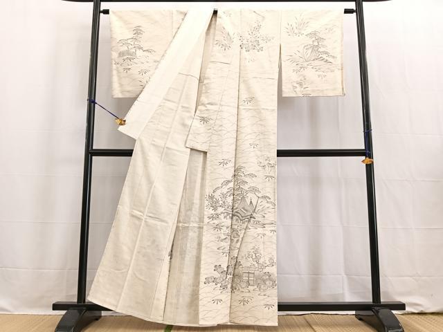 平和屋着物▽訪問着 単衣 紬地 手描き 松竹梅 御所解花文 正絹 逸品 BAAW2201yc