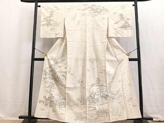 平和屋着物▽訪問着 単衣 紬地 手描き 松竹梅 御所解花文 正絹 逸品 BAAW2201yc