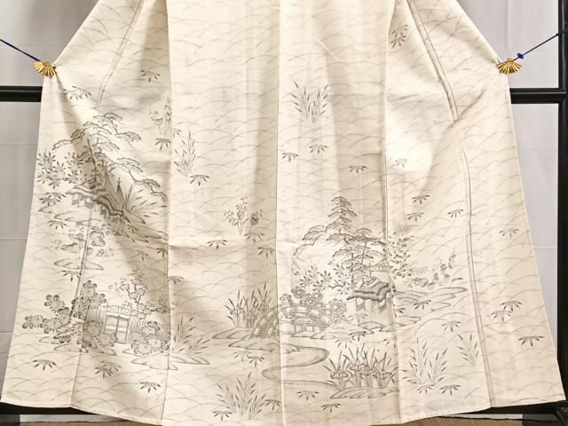 平和屋着物▽訪問着 単衣 紬地 手描き 松竹梅 御所解花文 正絹 逸品 BAAW2201yc