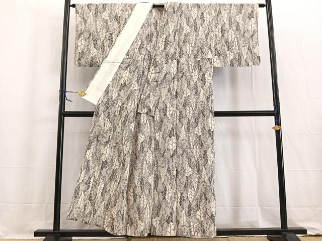 平和屋着物▽上質な紬 単衣 樹林文 正絹 逸品 BAAW2202yc