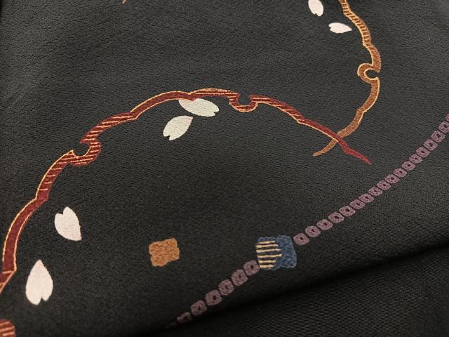 平和屋着物▽上質な小紋 単衣 雪輪花弁文 黒地 金彩 正絹 逸品 BAAW2203yc
