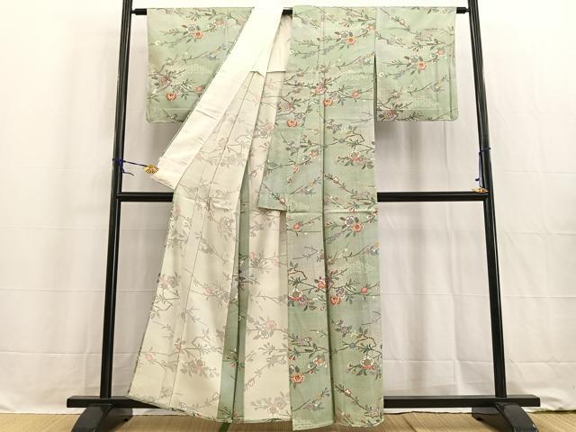 平和屋着物▽上質な小紋 単衣 枝桜文 暈し染め 金彩 正絹 逸品 未使用 BAAW2212yc