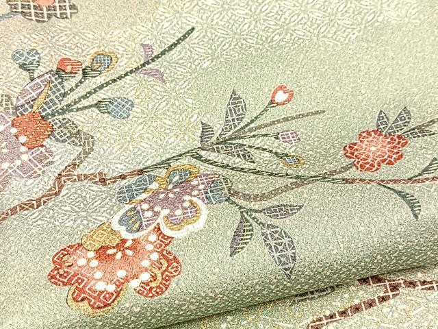 平和屋着物▽上質な小紋 単衣 枝桜文 暈し染め 金彩 正絹 逸品 未使用 BAAW2212yc