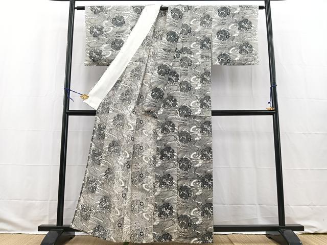 平和屋着物▽上質な小紋 単衣 型染め 飾花文 正絹 逸品 BAAW2214yc