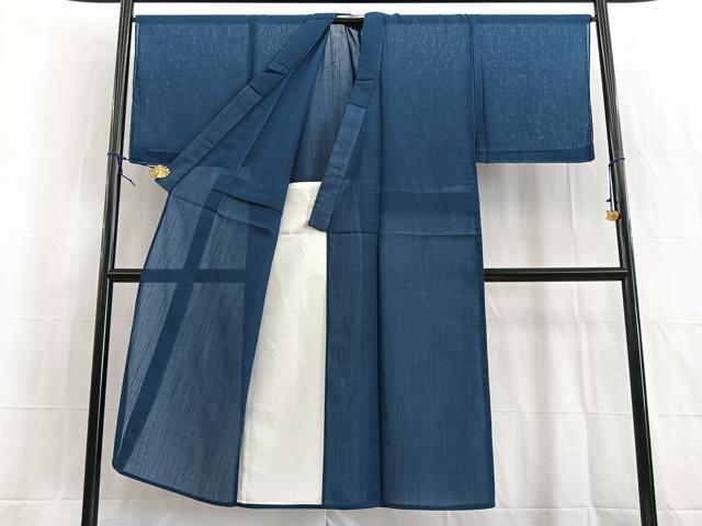 平和屋着物*夏物 男性 紗紬 色無地 青藍色 正絹 逸品 未使用 BAAW2225yc