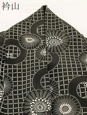 平和屋着物▽上質な小紋 単衣 型染め 花丸文 黒地 正絹 逸品 BAAW2241yc