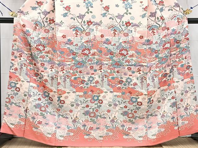 平和屋着物■訪問着 流水花蝶文 銀彩 正絹 逸品 BAAW2273yc