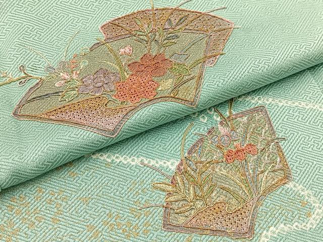 平和屋着物■中国三大刺繍 スワトウ刺繍 汕頭刺繍 訪問着 絞り 地紙花文 正絹 逸品 BAAW2311yc