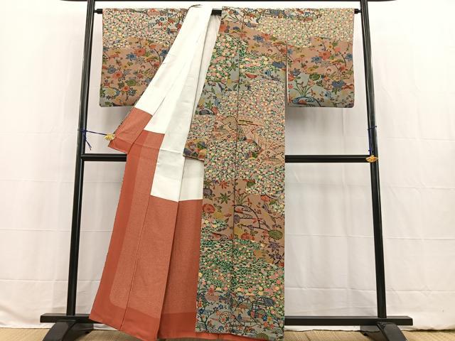 平和屋着物■訪問着 型染め 切嵌風景文 正絹 逸品 BAAW2327yc