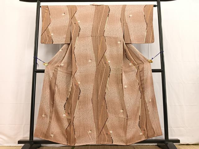 平和屋着物■上質な小紋 吉祥花文 たたき染め 金彩 正絹 逸品 BAAW2342yc