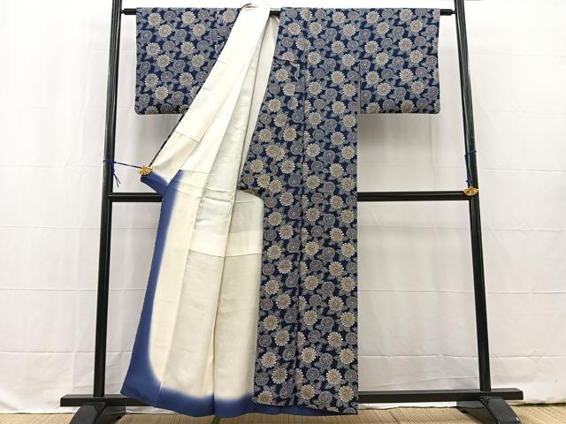 平和屋着物■上質な小紋 型染め 菊花文 正絹 逸品 BAAW2381yc